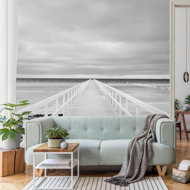 Papel de parede mar Bridge In Sweden Black And White