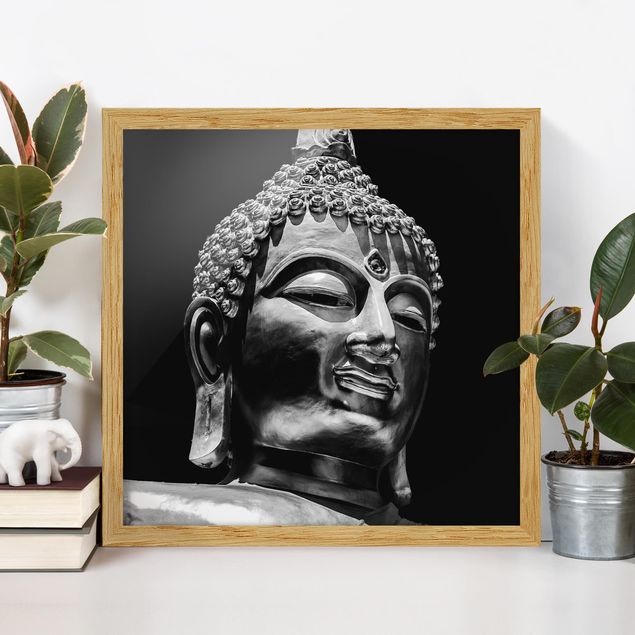 Quadros com moldura em preto e branco Buddha Statue Face