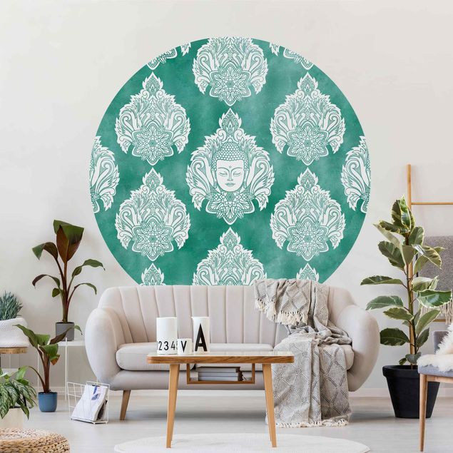 Papel de parede padrões Buddha And Lotus Emerald Pattern
