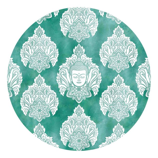 Papel de parede zen Buddha And Lotus Emerald Pattern