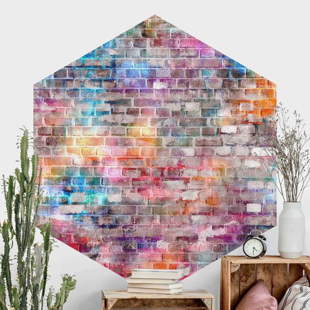 papel de parede mármore Colourful Shabby Brick Wall