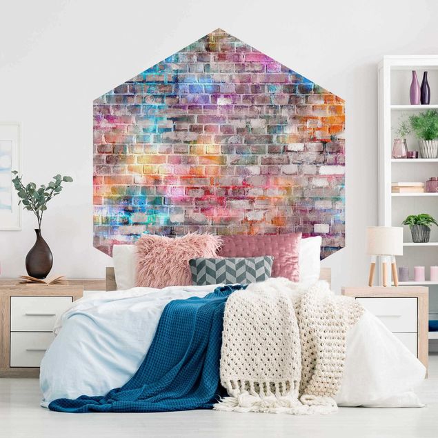 papel de parede pedra Colourful Shabby Brick Wall