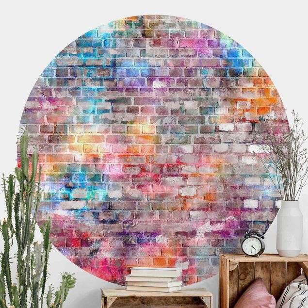 papel de parede efeito marmore Colourful Shabby Brick Wall