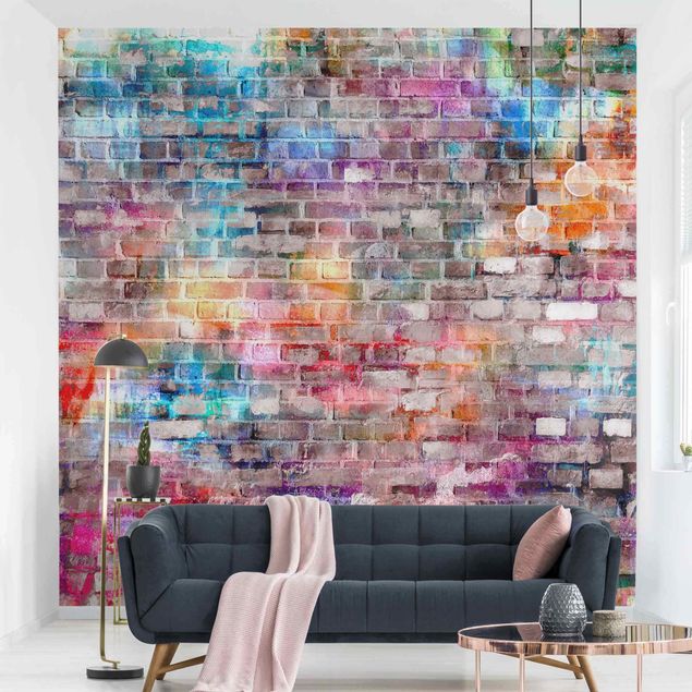 Papel de parede tijolo Colourful Shabby Brick Wall