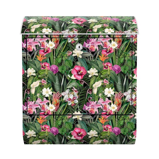 Caixas de correio multicoloridas Colourful Tropical Flowers Collage