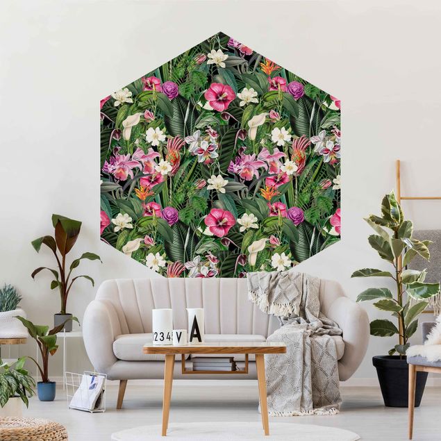 Papel de parede com flores Colourful Tropical Flowers Collage