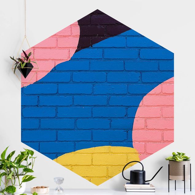 papel parede de tijolinho Colourful Brick Wall In Blue And Pink