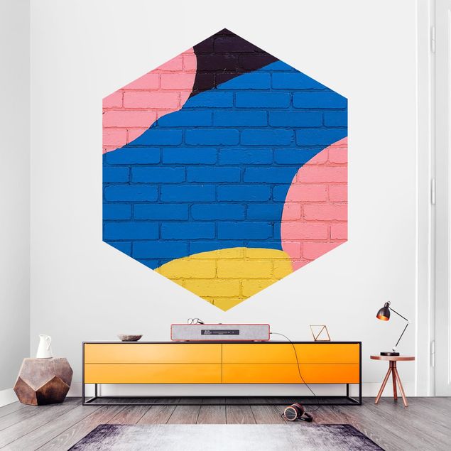 papel de parede moderno para sala Colourful Brick Wall In Blue And Pink
