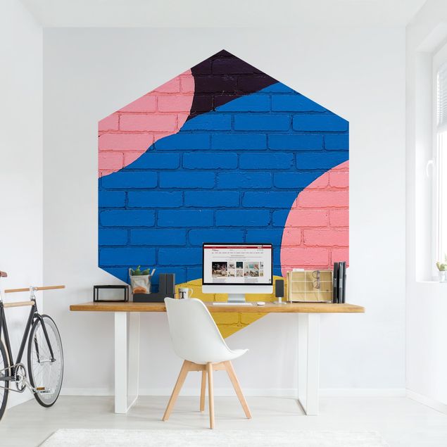 Papel de parede industrial Colourful Brick Wall In Blue And Pink