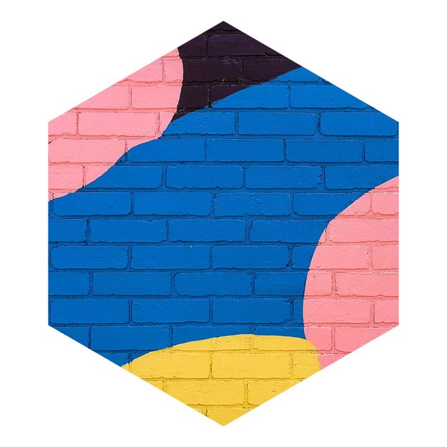 Papel de parede hexagonal Colourful Brick Wall In Blue And Pink