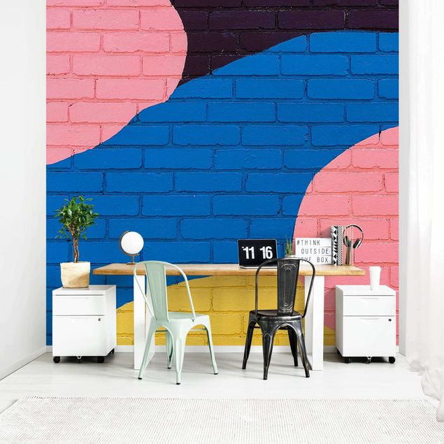 papel parede tijolinho Colourful Brick Wall In Blue And Pink
