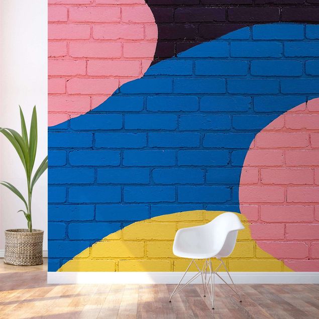 papel de parede para quarto de casal moderno Colourful Brick Wall In Blue And Pink