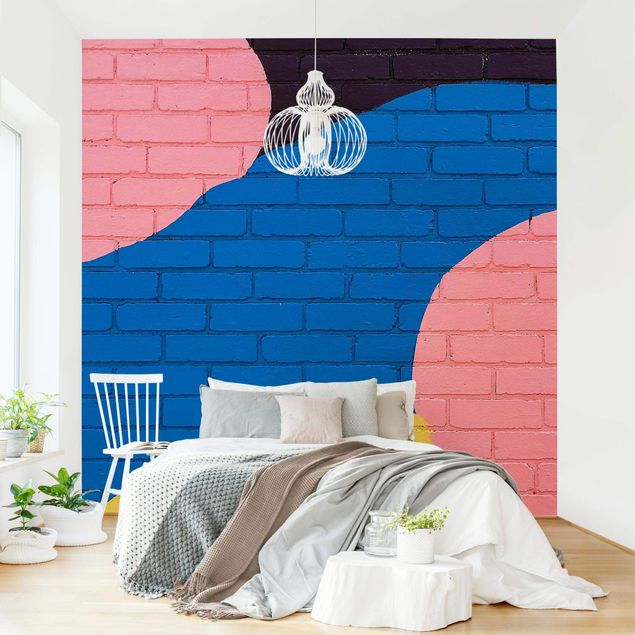 Papel de parede industrial Colourful Brick Wall In Blue And Pink