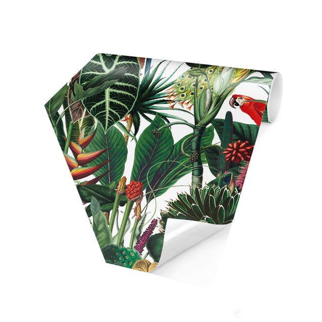 papel parede de flor Colourful Tropical Rainforest Pattern