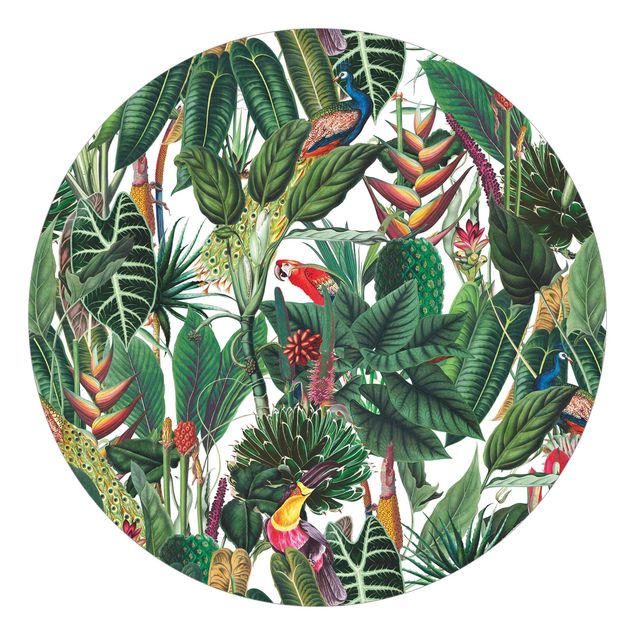 papel de parede moderno para sala Colourful Tropical Rainforest Pattern