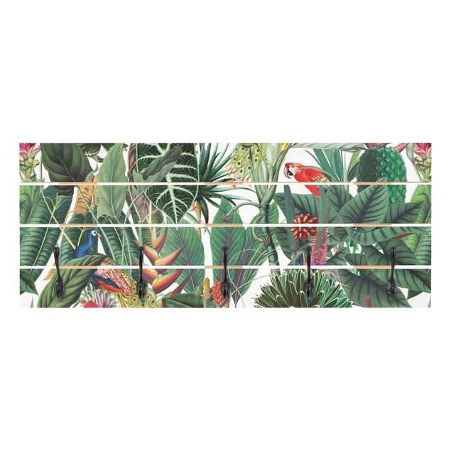Cabides de parede multicolorido Colourful Tropical Rainforest Pattern
