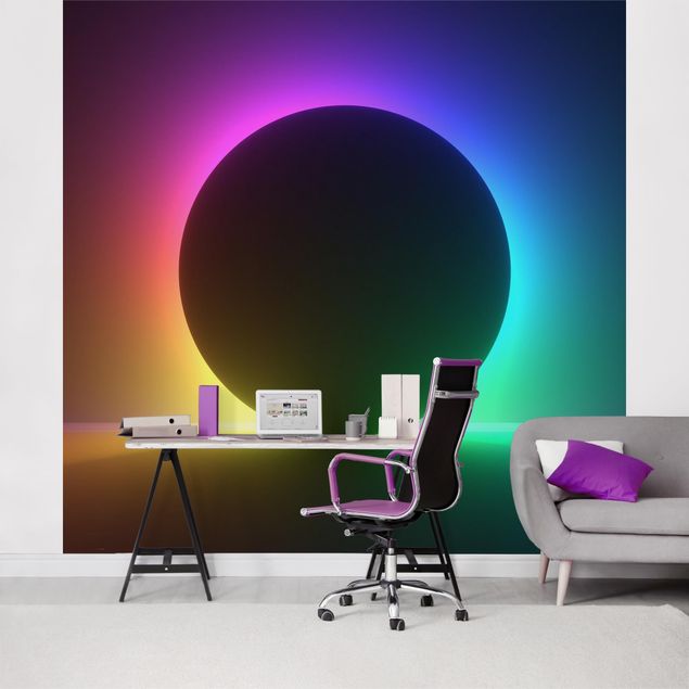 papel de parede moderno Colourful Neon Light With Circle
