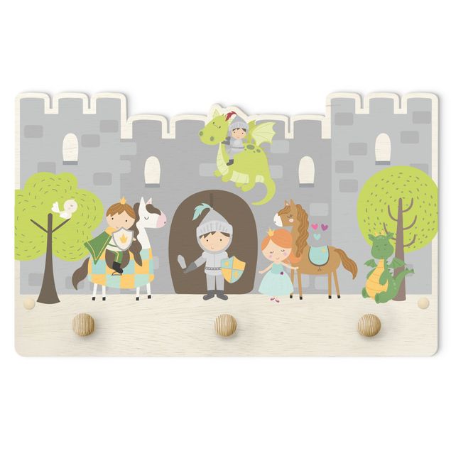 cabideiro de parede Castle Knight Dragon Princes And Princess