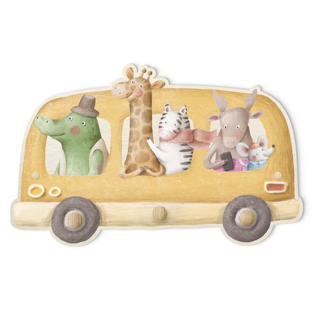 Cabide de parede Bus Filled With Animals Watercolour