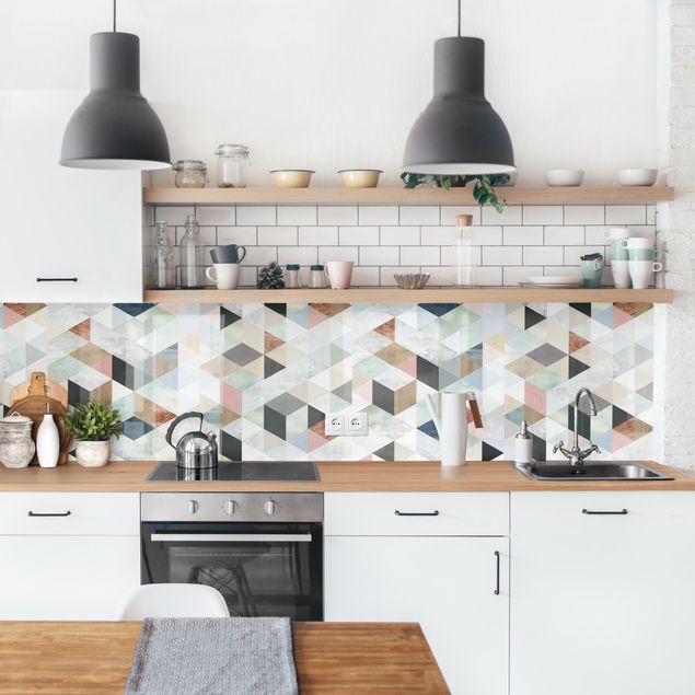 painel anti salpicos cozinha Watercolour Mosaic With Triangles III