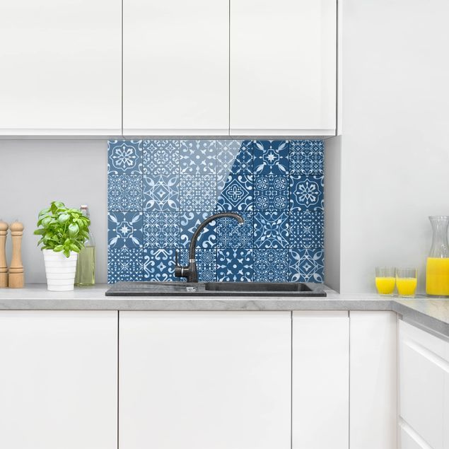Painel anti-salpicos de cozinha padrões Pattern Tiles Navy White