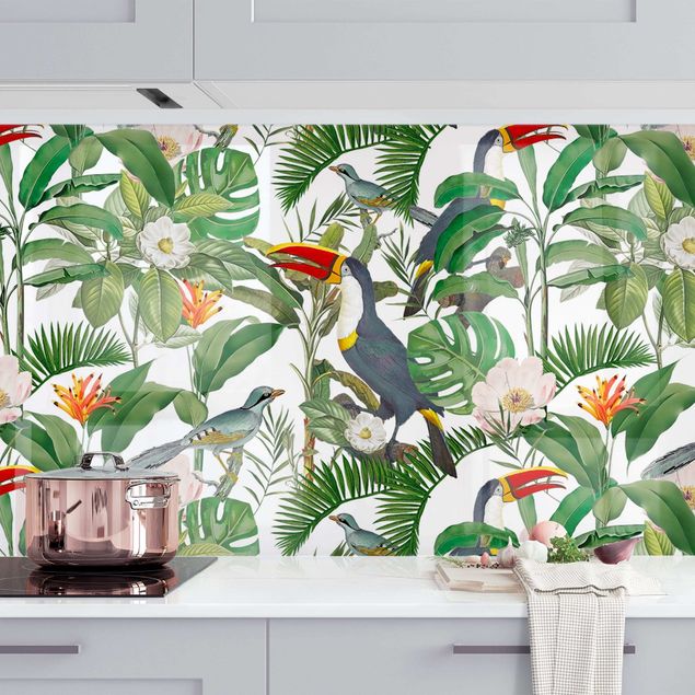 decoraçoes cozinha Tropical Toucan With Monstera And Palm Leaves II