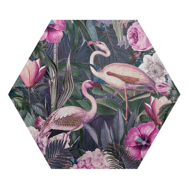 Quadros famosos Colourful Collage - Pink Flamingos In The Jungle