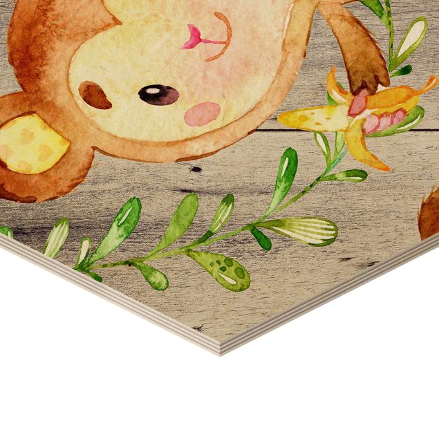 quadros em madeira para decoração Watercolor Monkey On Wood