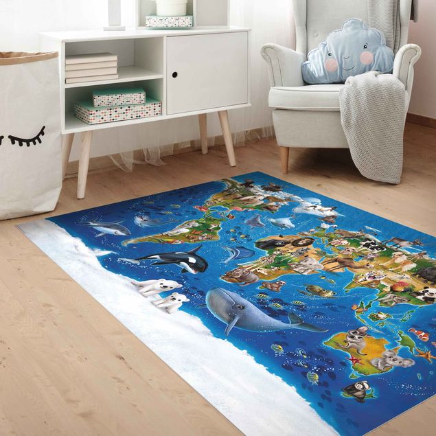 decoração quarto bebé Animal Club International - World Map With Animals