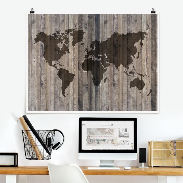 decoraçao para parede de cozinha Wood World Map