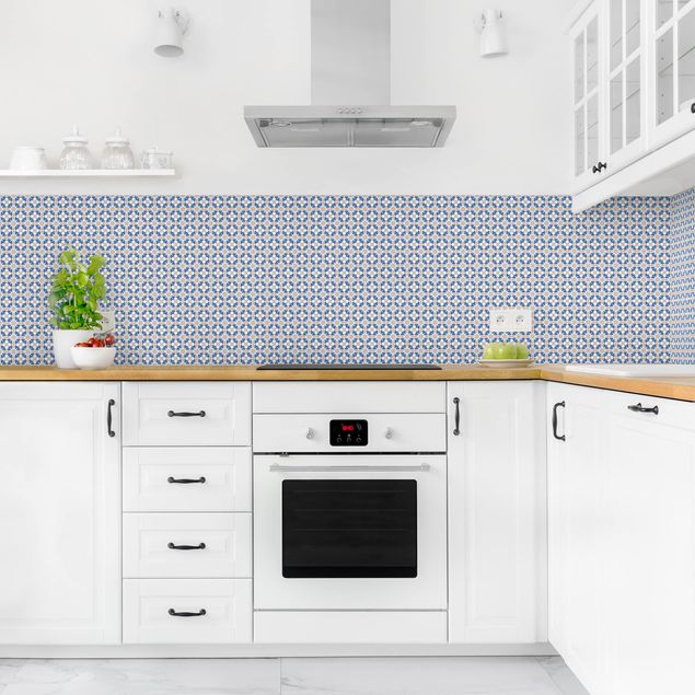 Backsplash de cozinha imitação azulejos Oriental Patterns With Blue Stars