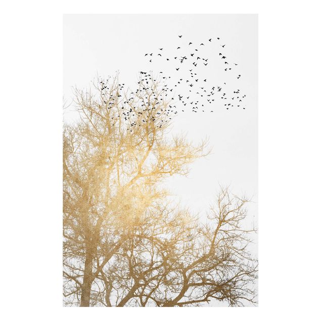 quadro de árvore Flock Of Birds In Front Of Golden Tree