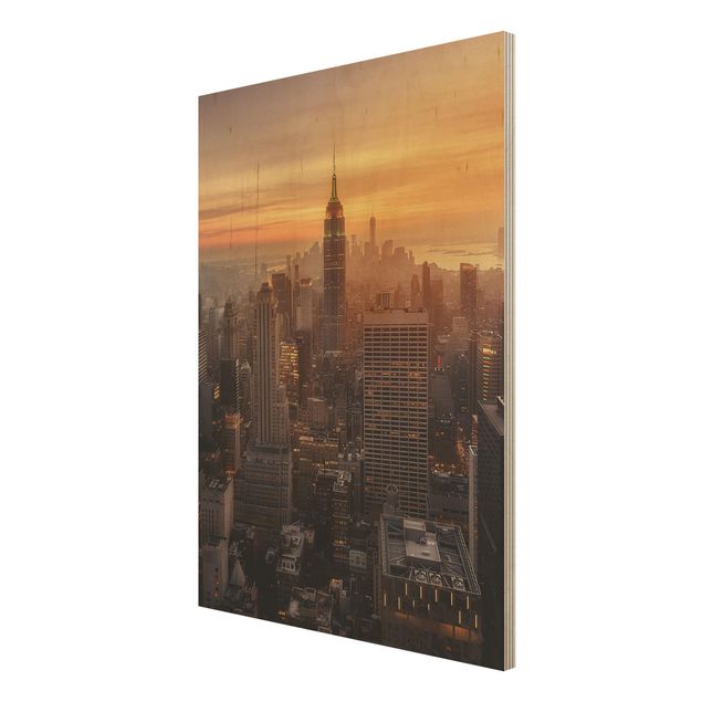 quadro de madeira para parede Manhattan Skyline Evening