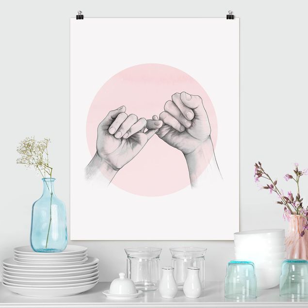 Posters quadros famosos Illustration Hands Friendship Circle Pink White