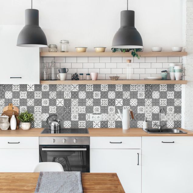 Backsplash de cozinha imitação azulejos Tile Pattern Mix Gray White