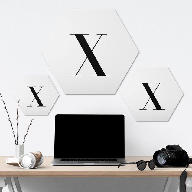 Quadros hexagonais Letter Serif White X