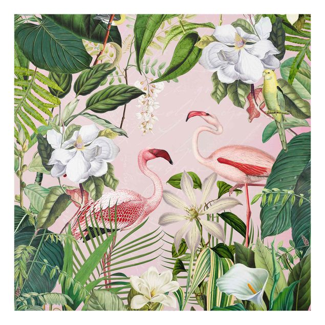 Quadros de Andrea Haase Tropical Flamingos With Plants In Pink