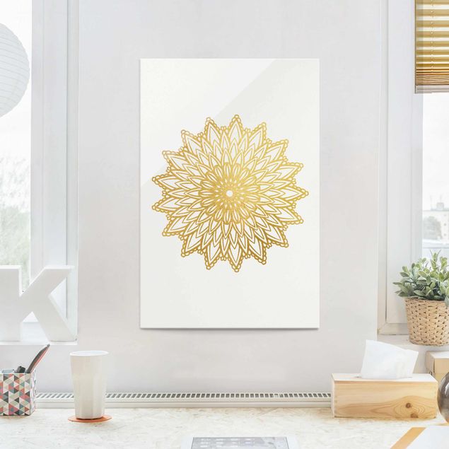 decoraçao cozinha Mandala Sun Illustration White Gold
