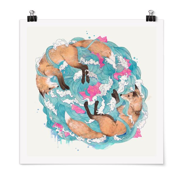 Quadros famosos Illustration Foxes And Waves Painting