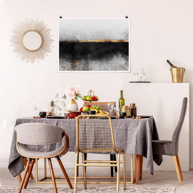 Posters quadros famosos Abstract Golden Horizon Black And White