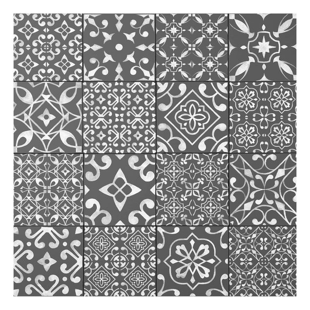 Painel anti-salpicos de cozinha Pattern Tiles Dark Gray White
