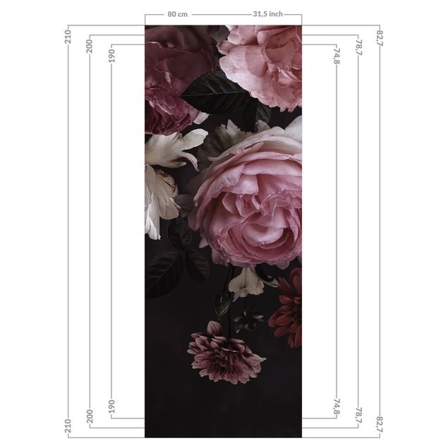 Revestimento de parede para duche Pink Flowers On Black Vintage