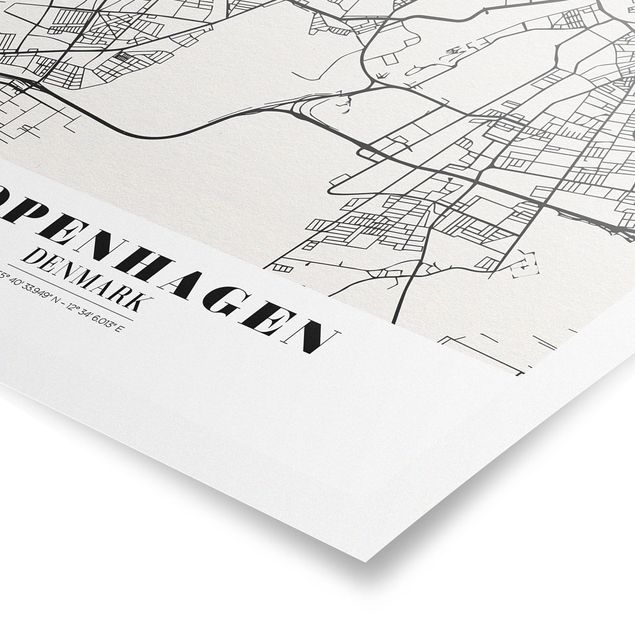 quadros em preto e branco Copenhagen City Map - Classic