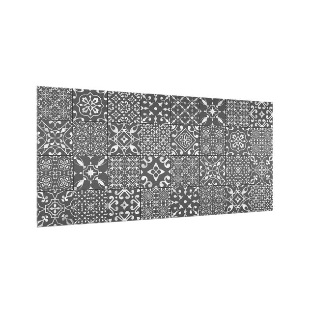 painel anti salpicos cozinha Pattern Tiles Dark Gray White