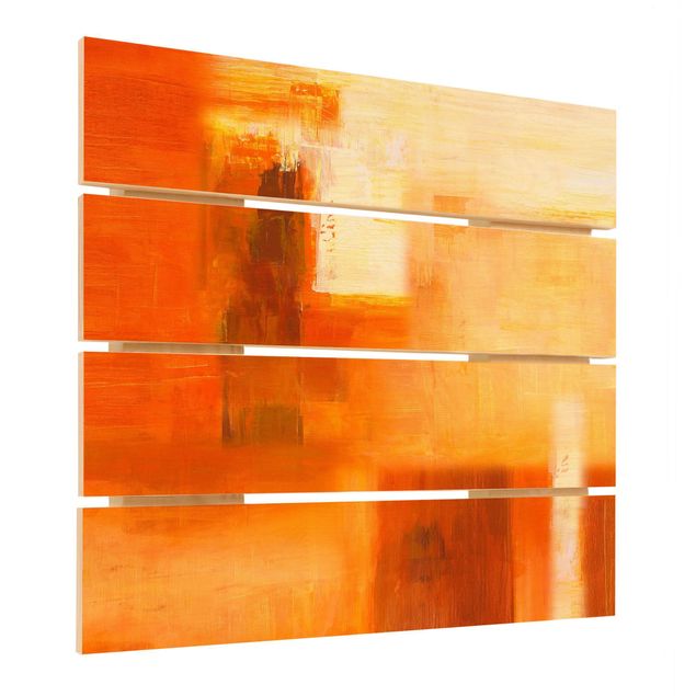 Quadros em madeira Composition In Orange And Brown 02