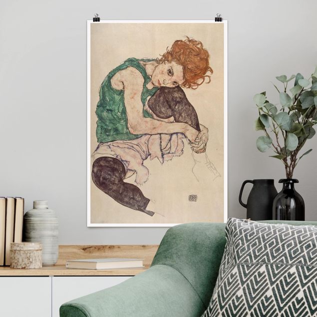 Quadros movimento artístico Expressionismo Egon Schiele - Sitting Woman With A Knee Up