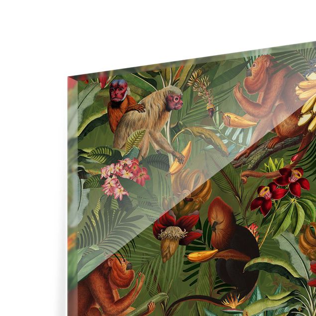 Painel anti-salpicos de cozinha Tropical Flowers With Monkeys