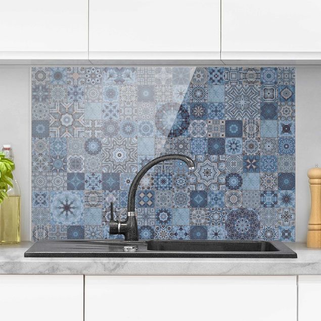 decoraçao para parede de cozinha Art Deco Tiles Bluish Grey Marble With Golden Shimmer