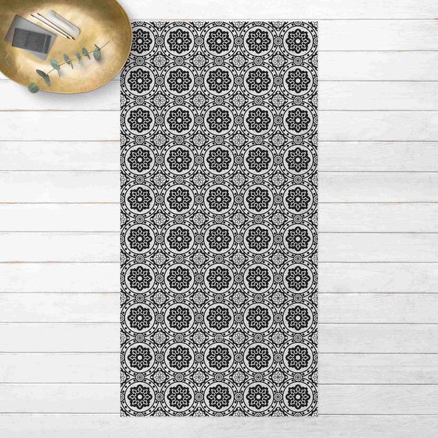 Tapetes exteriores Floral Tiles Black And White