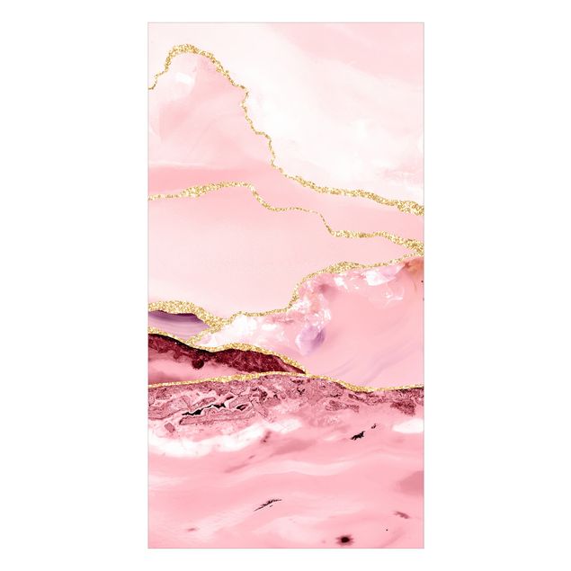 Revestimento de parede para duche Abstract Mountains Pink With Golden Lines